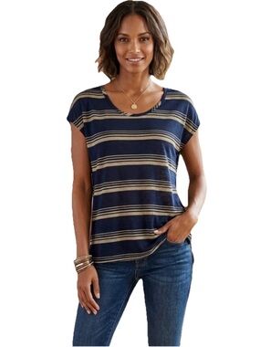 Michael Lauren Short Sleeve Viscose T Shirt Women’s Blue & Tan Size XS